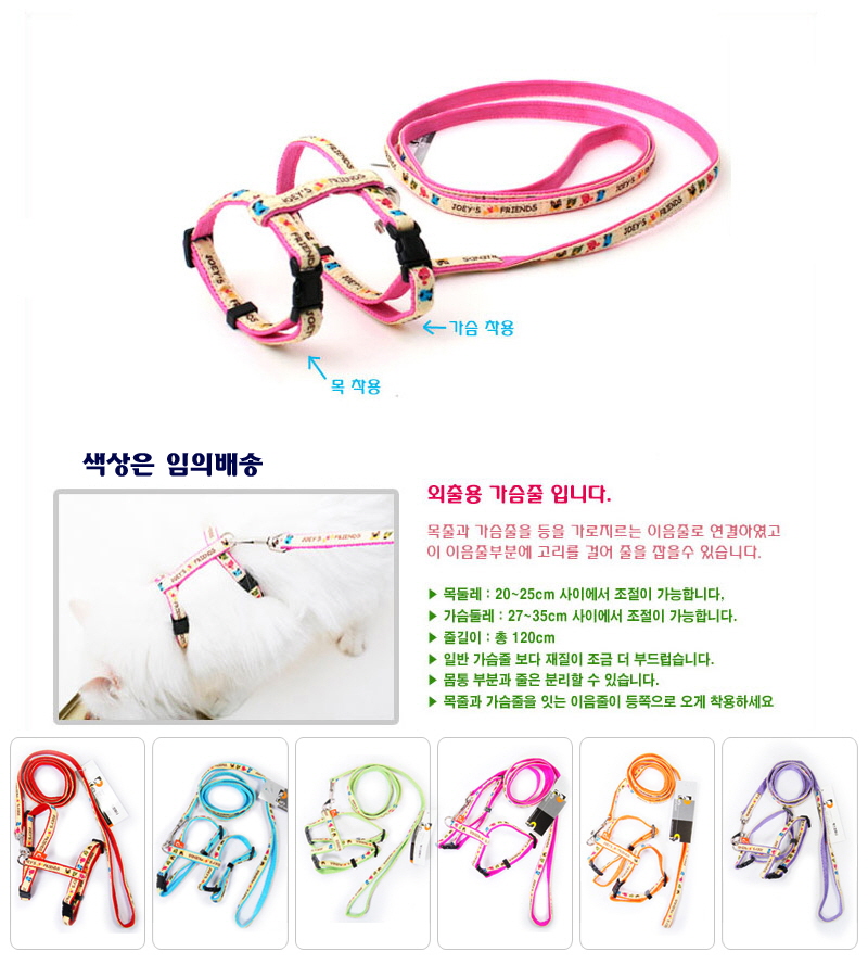 펫츠컴퍼니 조이 강아지 산책 하네스 리드줄 세트 10mm 랜덤발송 상세 이미지 2