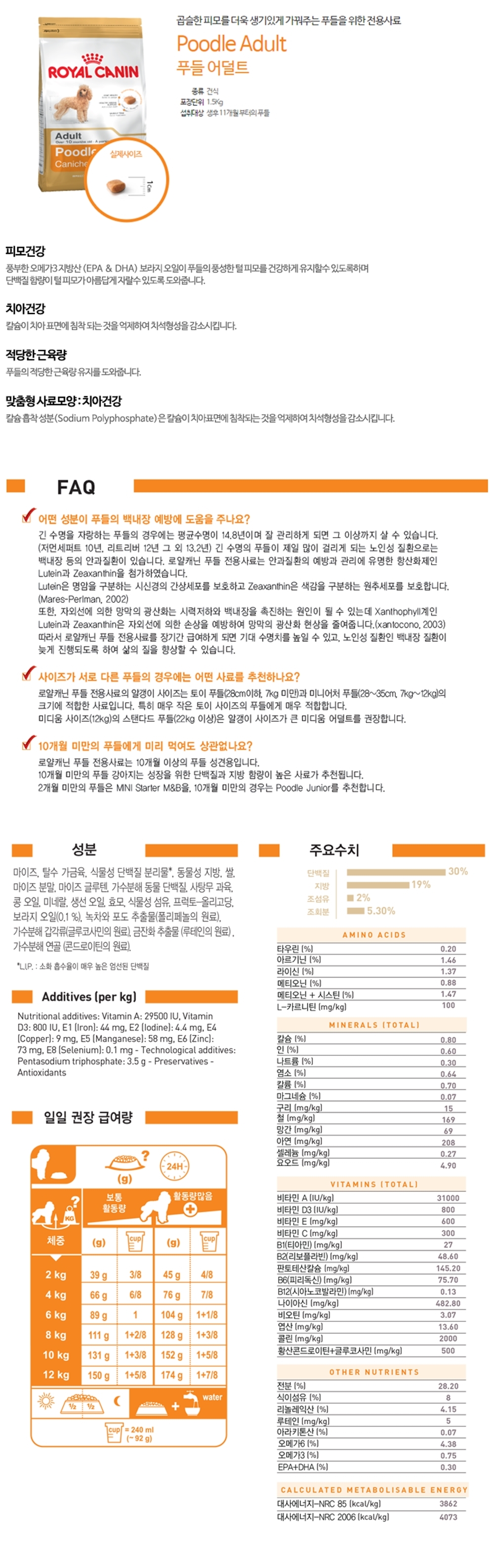 로얄캐닌 강아지 사료 푸들 전용 건식 식사 어덜트 1.5kg 상세 이미지 2